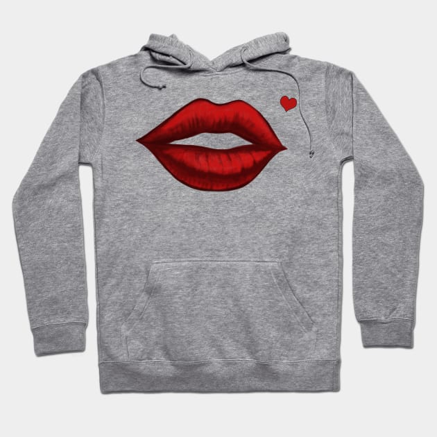 Red Kissing Lips With Heart Shaped Beauty Mark Hoodie by ckandrus